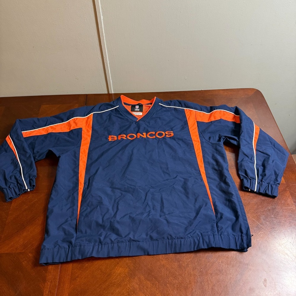 Denver Broncos NFL Orange Blue Pullover Jacket Mens XL Y2K Mens embroidered